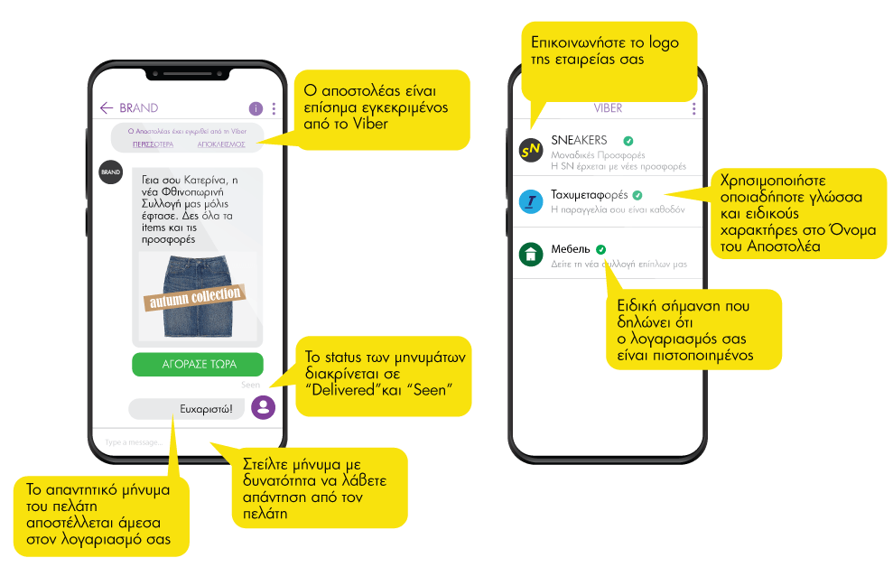 preview of a Viber Business Message and business account details