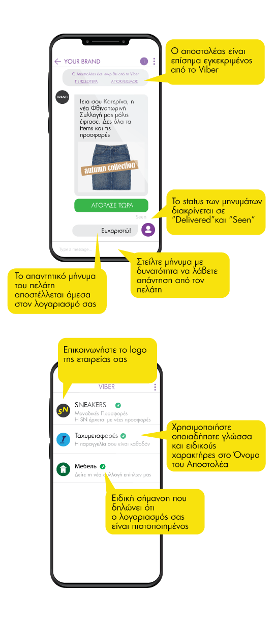 preview of a Viber Business Message and business account details
